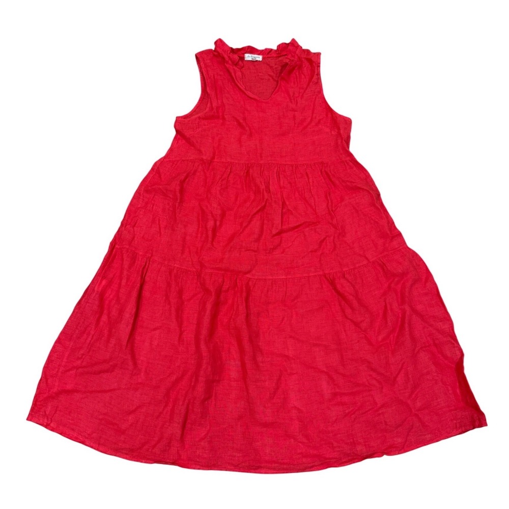 Le Ragazze Linen Red‎ Tiered Midi Dress Small S Ruffle Coastal Italy Vacation